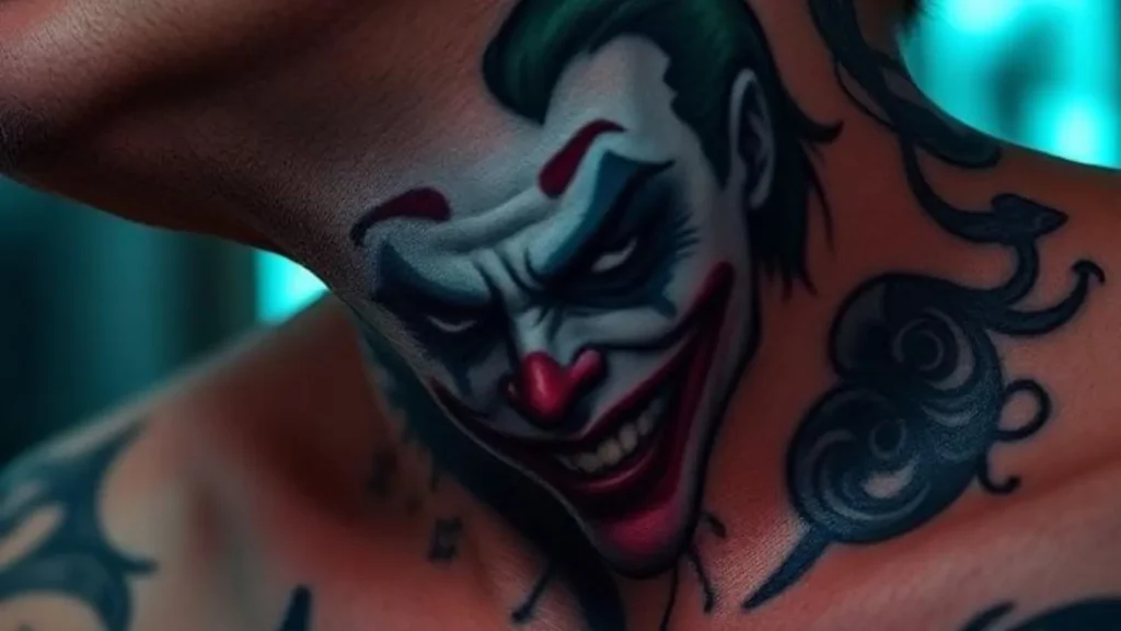 joker neck tattoo