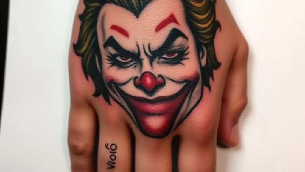 joker smile on hand tattoo